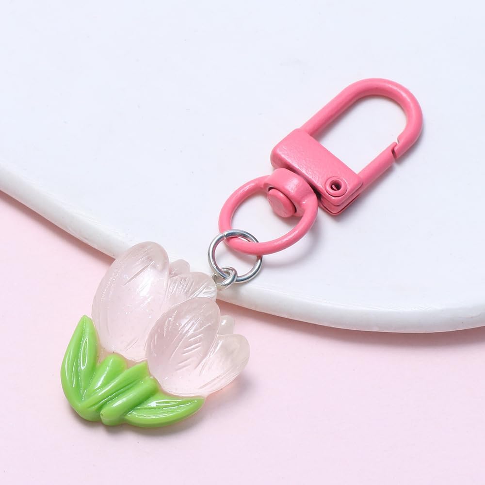 Flower Keychain Set,Cute Acrylic Daisy Tulip Butterfly Charms with Colorful Clips, Aesthetic Bag Key Gifts for Women - Image 8