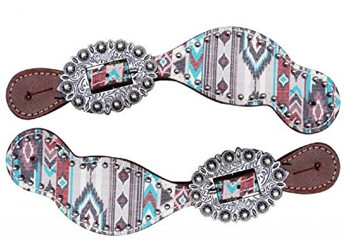 Showman Ladies Size Leather Spur Straps with Navajo Diamond Print