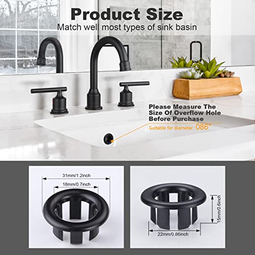 ARCORA 2 Pack Sink Overflow Ring Matte Black Bathroom Kitchen Sink Basin Trim Overflow Cover Hole Insert Cap - image 2