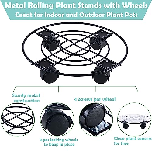 3 Packs Large Metal Plant Caddy 13” Plant Dolly With Casters Heavy Duty Wrought Iron Rolling Plant Stand With Wheels For Indoor And Outdoor Plant Roller Base Plant Movers Brown #TOP1