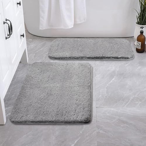 Image of LUXE HOME INTERNATIONAL Microfiber Rectangular Home Bath Mat Super Soft Non Slip Vegas Mats for Bathroom, Kitchen, Bedroom, and Door (40X60 Cm, Silver) Pack of 2
