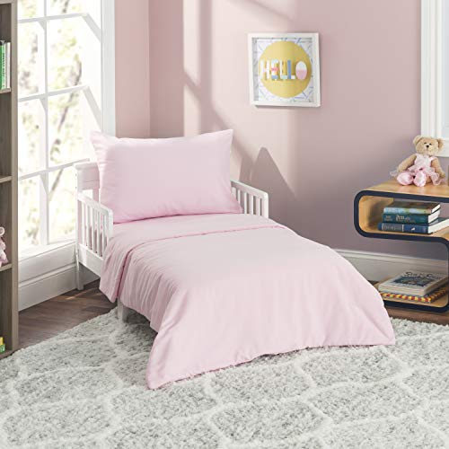 EVERYDAY KIDS 4 Piece Toddler Bedding Set - Includes Comforter, Flat Sheet, Fitted