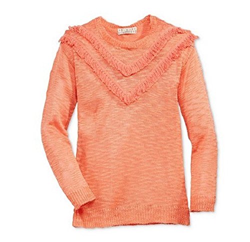 Girl's Fringe-Trim Sweater, Orange L-14