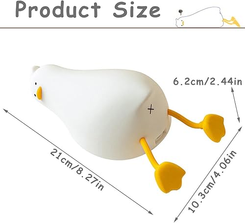 Miniatura 3 de Zendure Luz nocturna LED plana de pato acostado, lindo pato iluminado, luz nocturna regulable de silicona, lámpara táctil recargable para amamantar