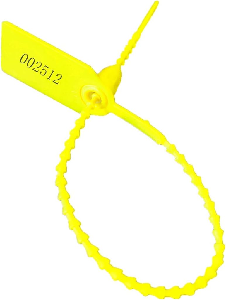 250mm Pull-Tite Plastic Security Seals Shipping Tags Disposable Signage Numbered(Package of 100) (Yellow)