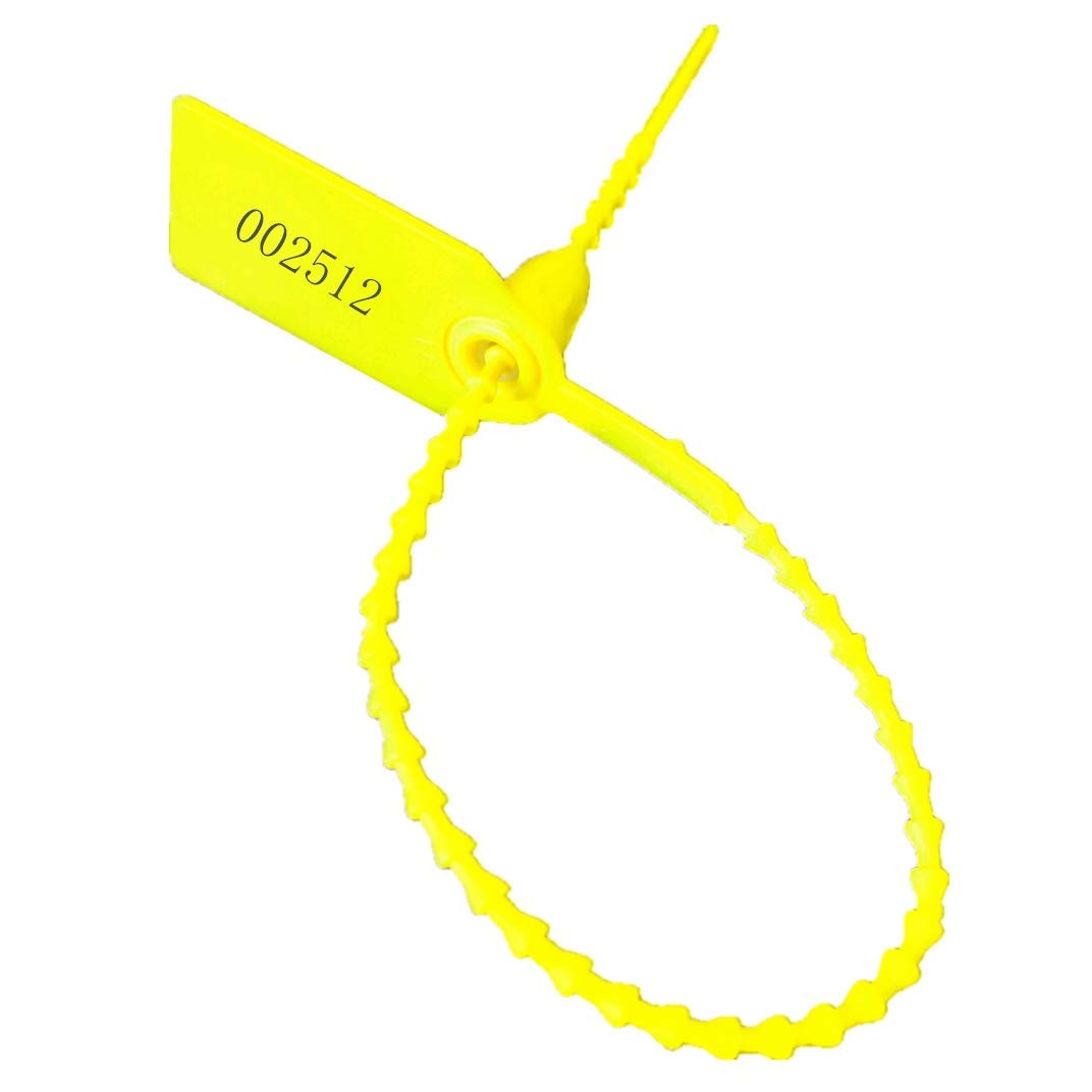 250mm Pull-Tite Plastic Security Seals Shipping Tags Disposable Signage Numbered(Package of 100) (Yellow)
