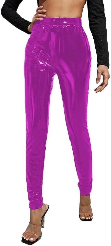 Fetish Queen High Waisted Tight Fitting Ankle Length Long Pants Women PVC Leather Sports Clothing Plus Size Clubwear