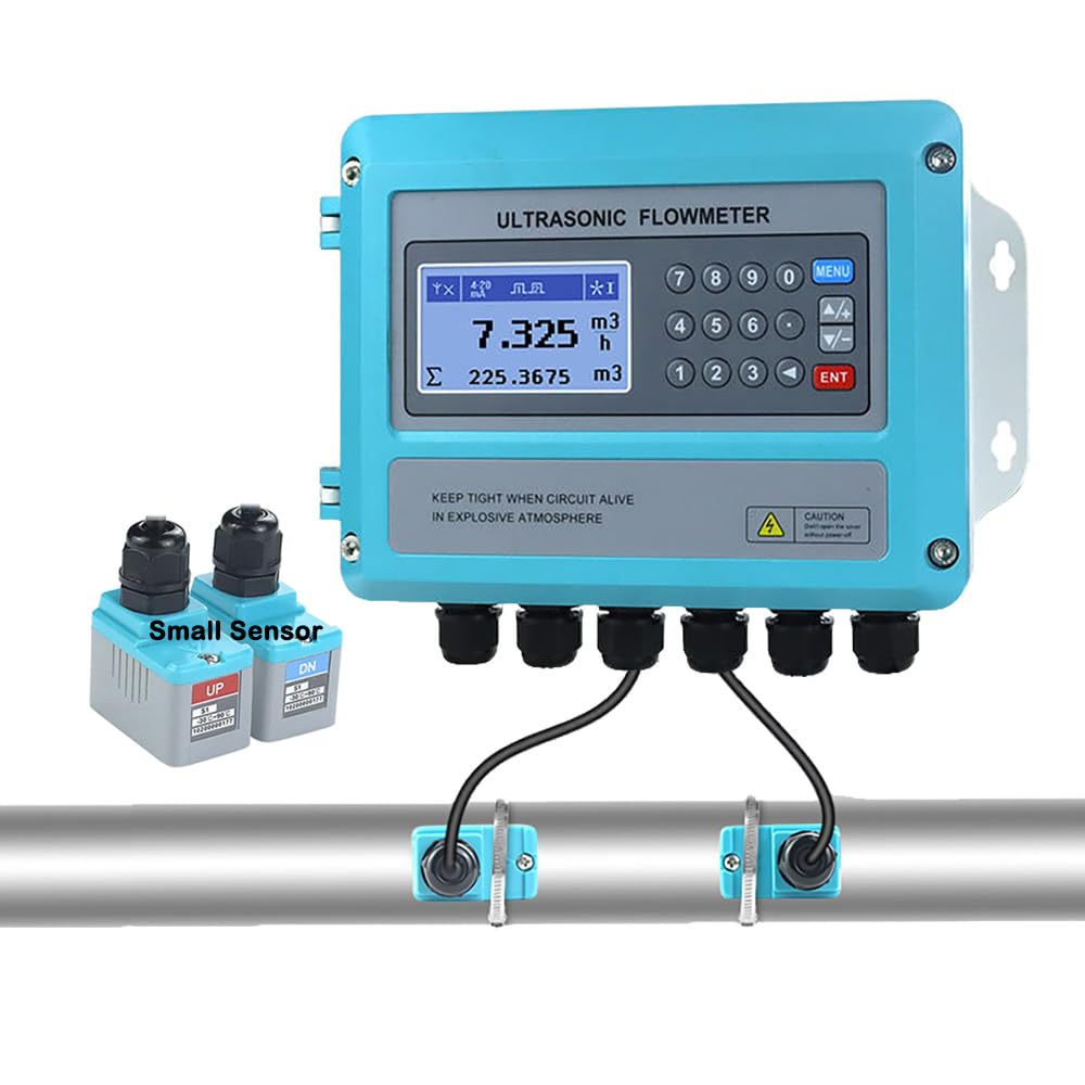 Ultrasonic Flow Meter Whappocco Water Flow Meter Clamp on Liquid Flowmeter Wall-Mounted Digital Flowmeter with Small Transducer for Pipe DN15-100mm