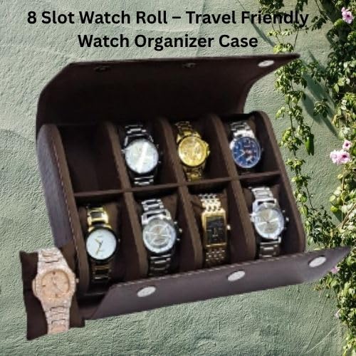 Image of essart 8-Slot Travel Watch Roll - Premium PU Leather Organizer for Men & Women - Portable Scratch-Resistant Watch Storage Case for Travel & Collectors