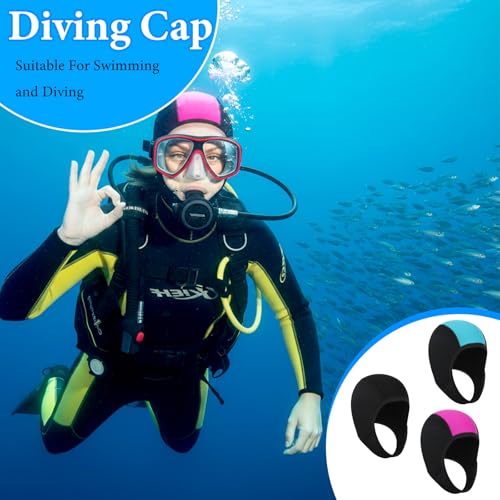 MAQUITA 3 Pcs Neoprene Diving Hood, Thermal Wetsuit Hood Cap Swim Caps with Chin Straps Snorkeling Neoprene Surf Beanie Diving Headgear for Men Women Sailing Water Sports (Blue, Pink, Black) - Thumbnail 4