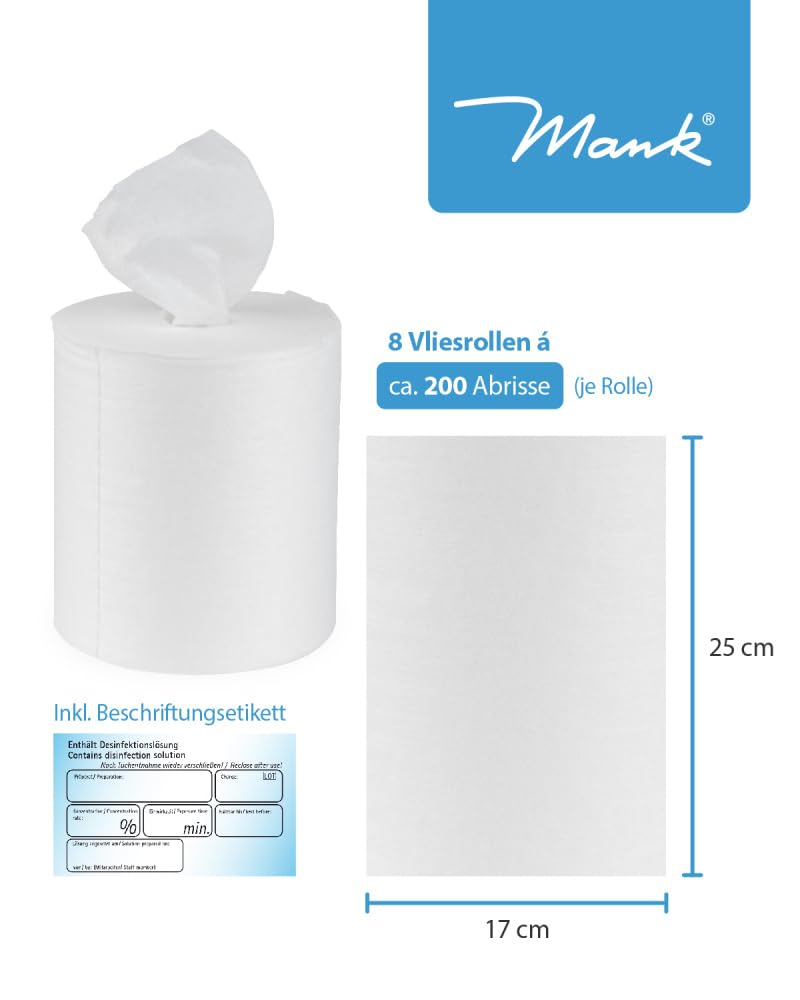 Reinigungstuch M-Wipes Reinigungstücher auf Rolle Spunlace Vlies 50 gsm Weiß 17 x 25 cm ca. 200 Abrisse Einweg Putztücher fusselfrei saugstark reißfest (8 Rollen)