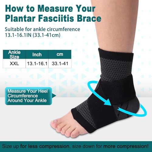 Image of Consss Ankle Brace, Achilles & Plantar Fasciitis Relief Compression Sleeve, Foot Brace with Ankle Support Strap for Women and Men, Heel Protector Wrap for Pain, Tendonitis & Sprain XXL (Pack of 2)