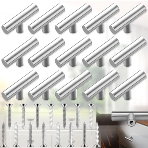 Brateuanoii 15 Piezas Tiradores Cocina, Tiradores Armarios, Mango Del Cajón En Forma De t, Adecuado Para Cajones, Armarios, Puertas, Ventanas, Plata Cepillada