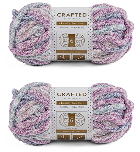 Crafted By Catherine Chunky Heather Multi Yarn - 2 Pack (49 Yards Each Skein), Purple Multi, Gauge 6 Super Bulky by Crafted by Catherine - Used condition - US$12.77