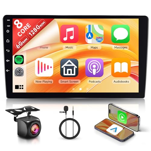 [6G+128G 8 Core] Android Radio de Coche 2 DIN, Rimoody 9 Pulgadas Pantalla Táctil Radio 2 DIN con Inalámbrico Carplay Android Auto Mirror Link Bluetooth FM/RDS/EQ/DSP WiFi GPS Cámara Trasera