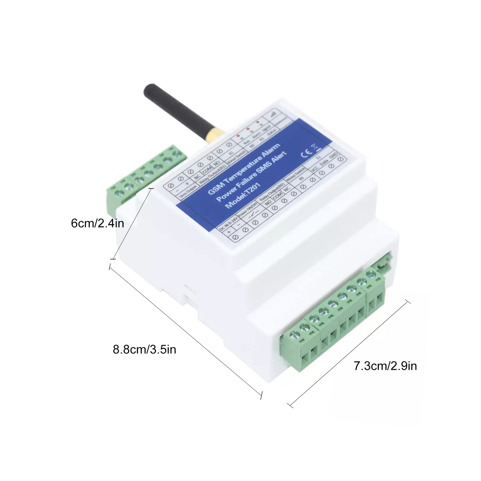 Zugangsregler für GSM-Fernrelaisschalter T201 GSM-Temperaturalarm 2G / 3G / 4G Stromstatusüberwachung Stromausfall SMS-Alarm 2 Relaisausgangstemperatursensor, White