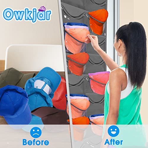 Owkjar 27 Large Pockets Hat Organizer For Baseball Caps,Hat Rack With 6 Hooks Over The Door Or Wall Multiple Caps Display Storage Racks,Hat Holder Organizer For Golf Sports Caps Organization #TOP6