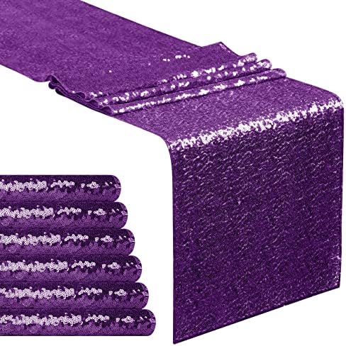 BEDDEB 10-Pack Purple Sequin Table Runner 12''x72'' Glitter Table Runner for Party, Purple Sparkle Table Runner for Graduation Supplies Decorations Wedding, Engagement, Birthday & Baby Shower