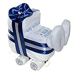 Windelwagen blau - 3 tlg Geschenk Geburt zur Junge - Baby Windeltorte - dubistda© handmade