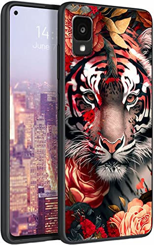 Image of for Alcatel TCL 30Z T602DL Phone Case, Soft TPU Slim Fit TCL 30Z for Women Girls, Anti Scratch Non-Slip Protective Shockproof Rubber Cover for Alcatel TCL 30Z, Flower Tiger