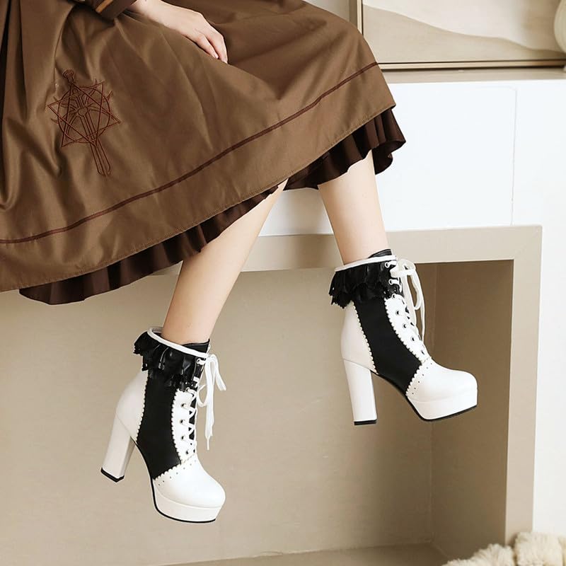 Bellirala Womens Lolita Platform Lace Up Chunky High Heel Boots Zip Up 6