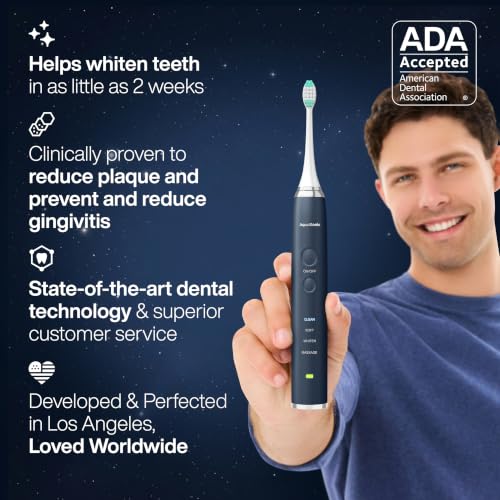Image of Aquasonic Vibe Series Ultra-Whitening Toothbrush - ADA Accepted Electric Toothbrush - 8 Brush Heads & Travel Case - 40,000 VPM Motor & Wireless Charging - 4 Modes w Smart Timer - Midnight Blue