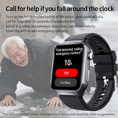 Fall Detection Smart Watch for Seniors Fall Alert Watch with SOS Heart Rate Monitor Sleep Monitoring Pedometer for Android iOS - Image 3