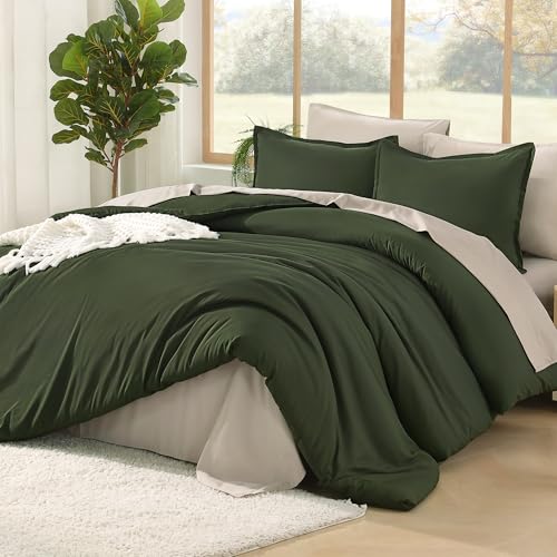 Litanika Comforter Twin Size Set Olive - 5 Pieces Bed in a Bag Twin Beddding Comforter Sets, Plain Lightweight Bed Set with Comforter, Sheets, Pillowcases & Shams