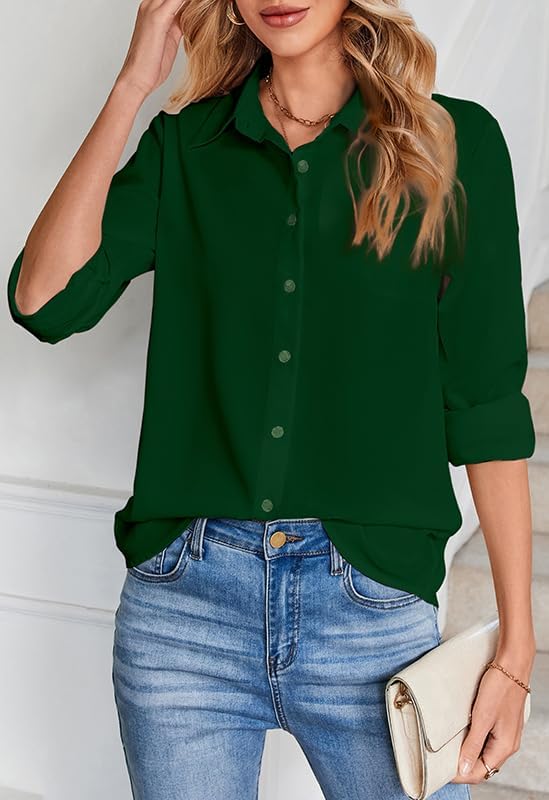 IBAOTORONI Womens Button Down Shirt Long Sleeve Collared Office Casual Chiffon Blouses - Image 5