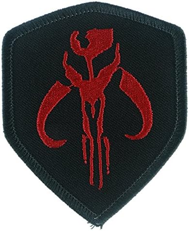 Iron Sew On Applique Patch : Star Wars Mandalorian Bantha Skull Mercenary (Black/Red)