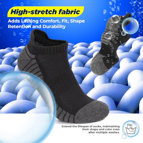 Image of TANSTC Athletic Running Ankle Socks,6Pairs Cushioned Low Cut Anti-Blister Tab Sports Sock Men Women
