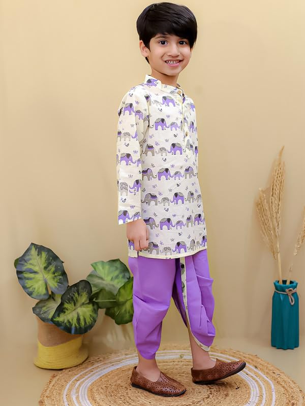 Image of superminis Boys Dhoti Kurta Set Cotton Animal Print Full Sleeves Ethnic Wear for Kids Boys | Kurta Dhoti for Baby Boy 0-3 Months to 8 Years | Traditional Dress for Festive