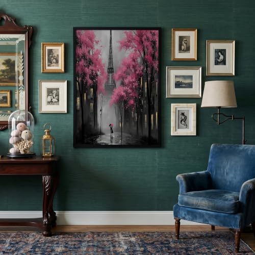 Art peinture de toile Tour Eiffel et cerisiers roses - Qualité galerie d'art moderne en 80x120cm