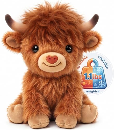 Mewaii Weighted Highland Cow Teddy Gifts for Girls & Kids 26cm