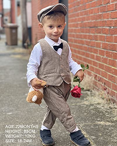 Baby Boy Suit Outfits Set 3pcs,Infant Tuxedo Long Sleeve Gentleman Wedding Jumpsuit & Vest Coat & Beret Hat