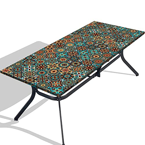 Tablecloth for Folding Table, boho Picnic Table Cover, Waterproof Fitted Table Covers for 6 Foot Tables, Elastic Rim Plastic Table Cover for Picnic, Camping, Indoor, Outdoor (30 x 72 Inches)