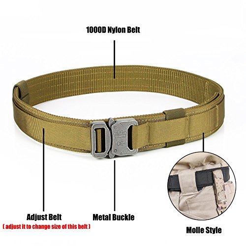 Aiduy Men's 1.5" Security Tactical Belt Heavy Duty Rescue Belt with Metal Buckle Molle System Military Style Belt Nylon Belts (Coyote Brown, Large)