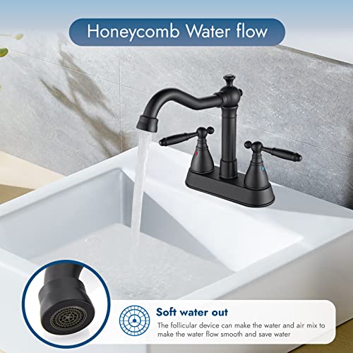Cinwiny Matte Black 4 Inch Centerset Bathroom Sink Faucet 2 Handles Deck Mount Lavatory Faucet Vanity Faucet Mixer Tap With Pop Up Drain Assembly #TOP6