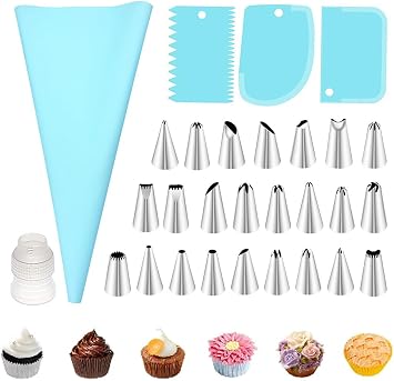 29 Pcs Piping Bags and Piping Tips Set, Stainless Steel Frosting Piping Bake Cake Decorating Kit, Pastry Cake Decorating Tips For Cookies Cupcake
