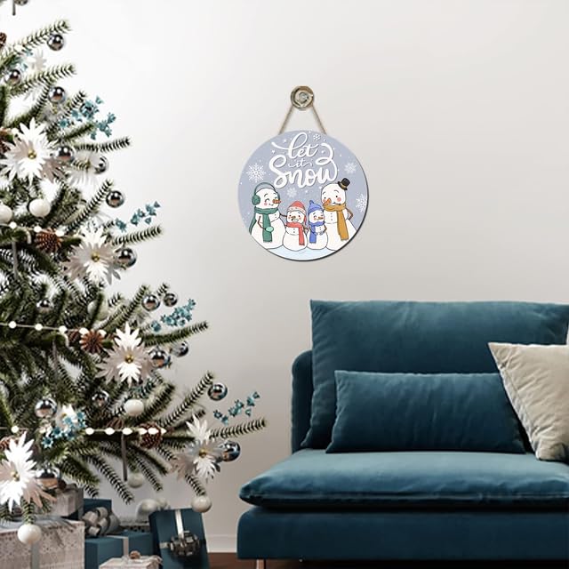 Deroro Cartello In Legno Per Porta 'Let It Snow' Con Pupazzo Di Neve - Decorazione Invernale 30x30 Cm