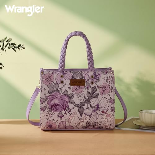 Image of Montana West Wrangler Tote Bag for Women, Floral Print Braided Tote Purse,Western Tote Handbag with Adjustable Shoulder Strap