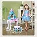 Qaba Kids Vanity Set with Mirror and Stool, Castle Design Makeup Table with Light, Music, Hair Dryer, 18 Accessories, Girls Pretend Play Toys for 3-6 Years, Multicolor