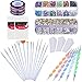 Produktbild Kyerivs Nail Art Set Rhinestones-Dekoration, 15 Stück Nagel-Bürste und 10pcs Farben rollt Streifen-Band-Linie, Dotting Marmorisierende Feder für Nageldisigns Kit