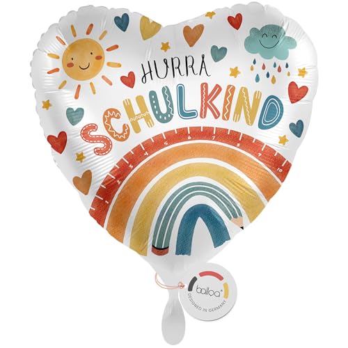 balloa Folienballon Schulkind zur Einschulung Helium Ballon mit Aufdruck Schulkind in Herzform Geschenk zum Schulanfang für Mädchen oder Jungen Deko Einschulungsfeier oder Schultüte 33cm