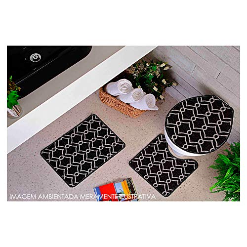 Jogo de Tapete para Banheiro Pratik 3 Peças Mandala Preto Oasis