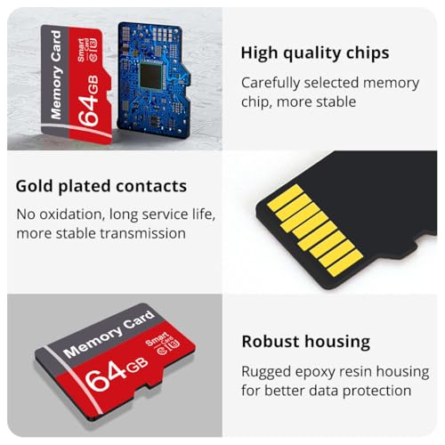 Image of 2 Pack Memory Card 64GB with Adapter, High Speed TF Card, UHS-I C10 A1 Memory TF Card for Tablet /Mobile Phone /Camera /Car Audio /Game Console (64, GB)