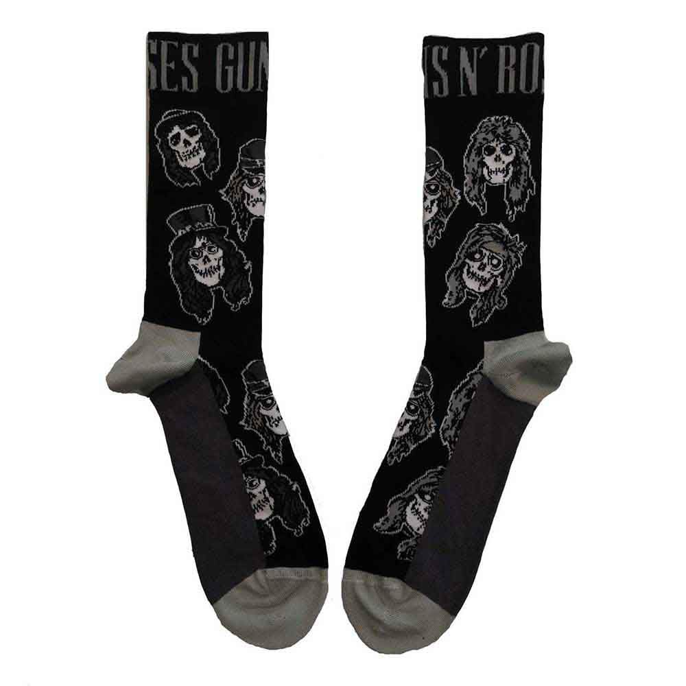 Guns N' Roses Men's Black, Gray Guns N Roses Skulls Band Monochrome 7/11 Gnr Socks Black 10X20cm