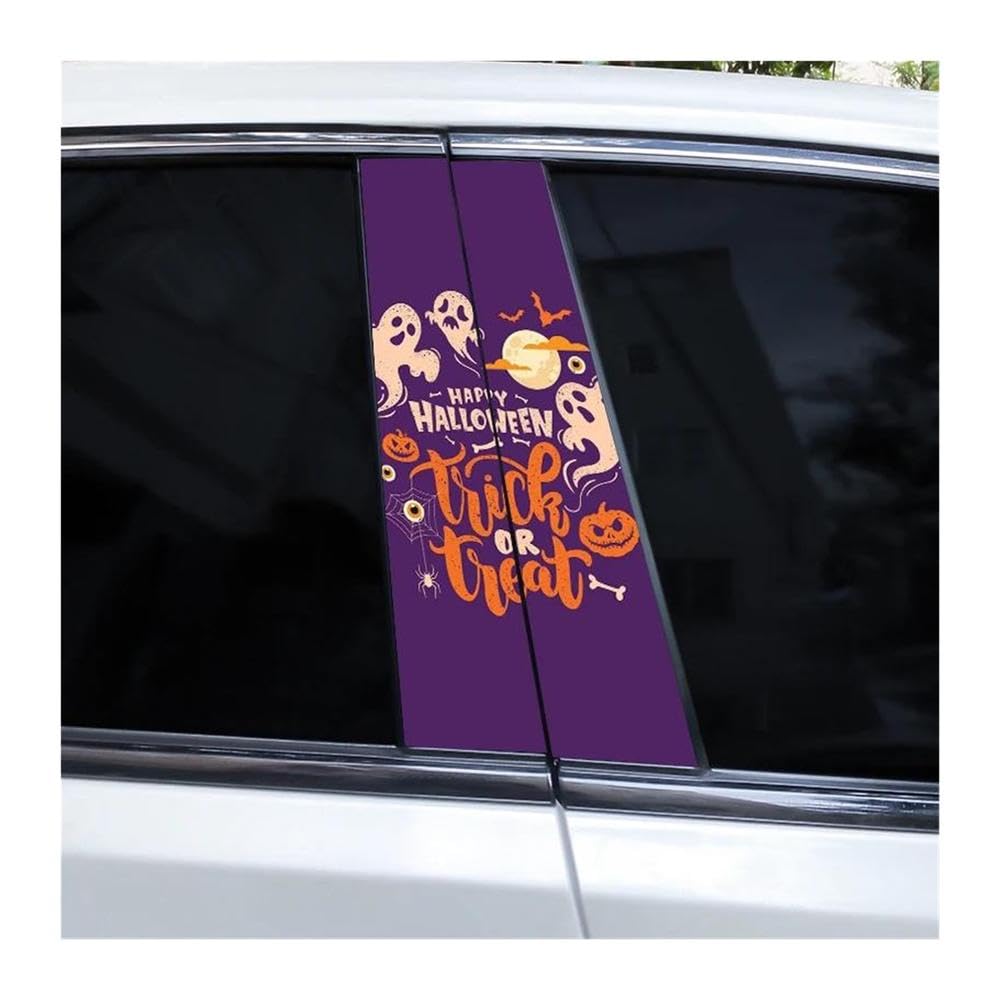 Body Parts 2pcs Car Center Column Sticker Halloween Colorful Scenery DIY Vinyl Car B-Pillar Decals(F)