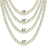 Gold Tone One Row Tennis Necklace/Bracelet 18-24 Inch Bling 4MM ICY Stone Prong Set Hip Hop (20 Inch)