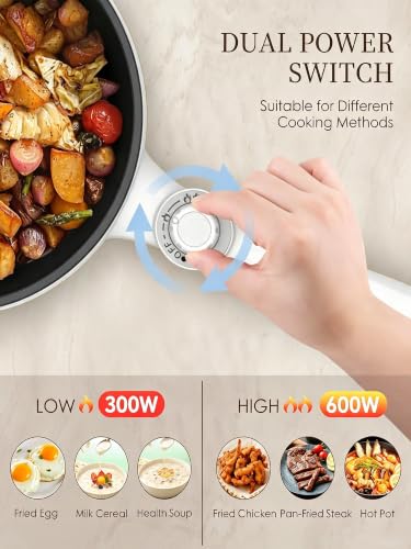 Image of Audecook Electric Hot Pot Mini Electric Skillet Adjustable Power Nonstick | Portable Cooking Pot Multi Ramen Cooker for Noodles, Soup, Steak, Eggs, Oatmeal, Home, Office, Dorm Room, and Travel